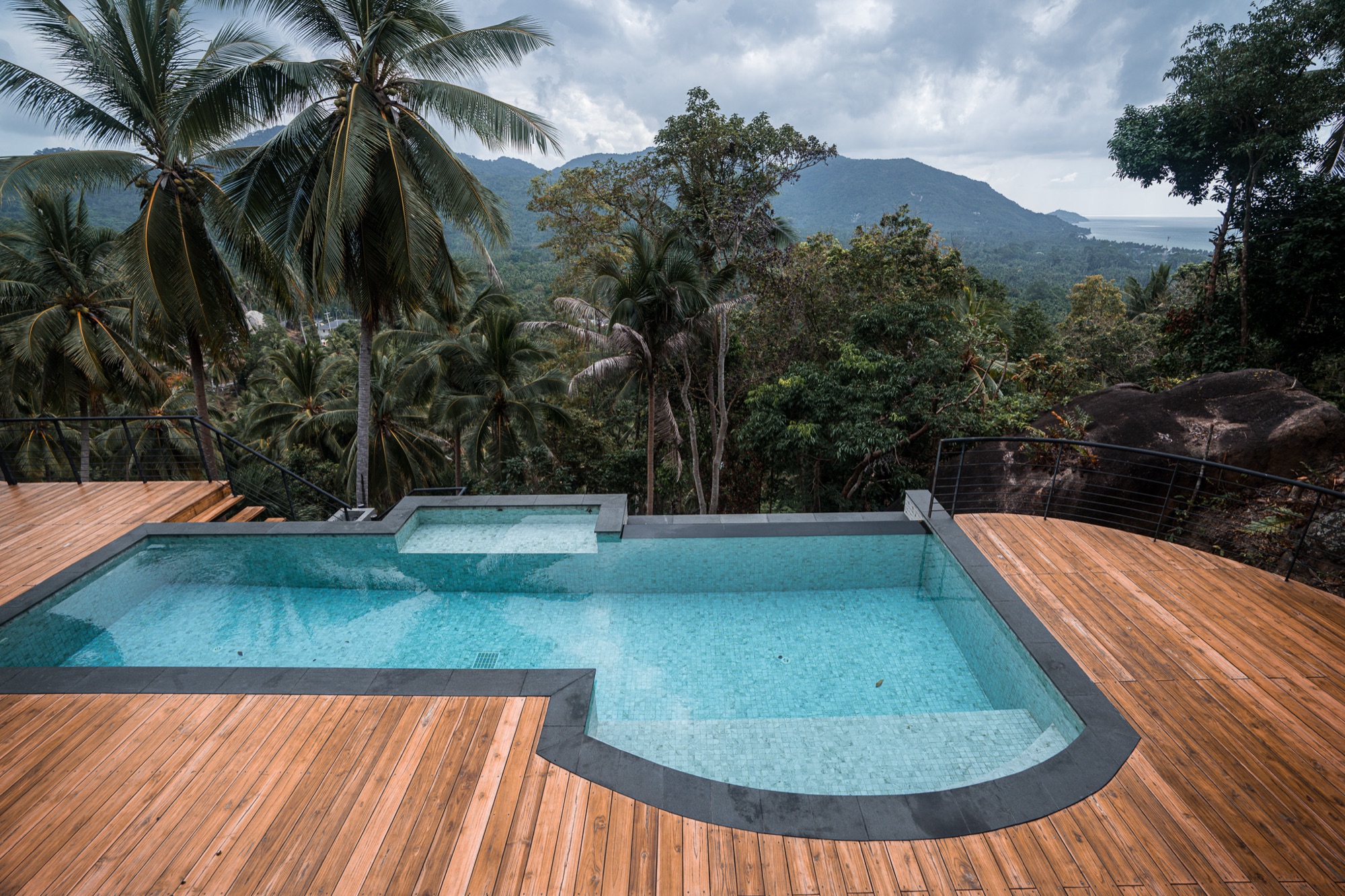 Pool area with palm trees